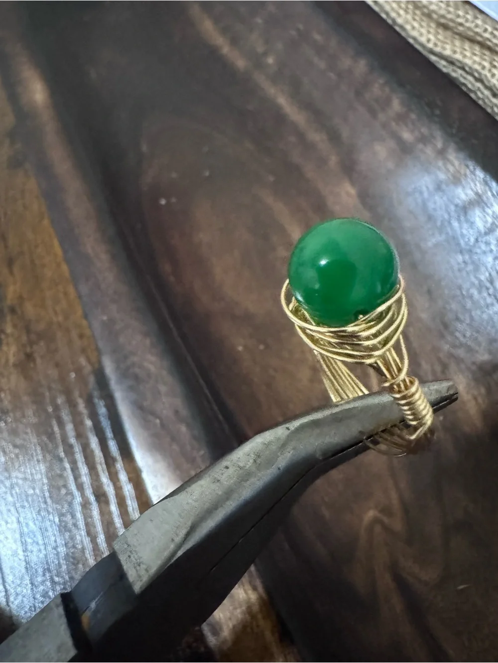 Cat Eye Gemstone Wire-Wrap Ring Size 8